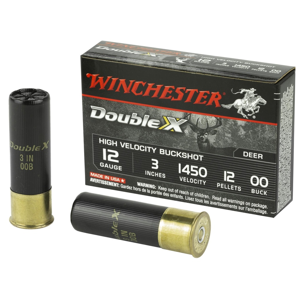 Winchester Ammunition Double X 12 Gauge 3 00 Buck Buckshot 12 Pellets 5 Round Box 