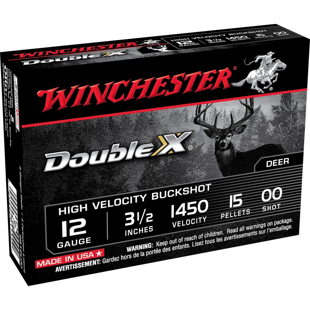 Winchester Ammunition Double X 12 Gauge 3.5 00 Buck Buckshot 15 Pellets 5 Round Box 250 Round Case 