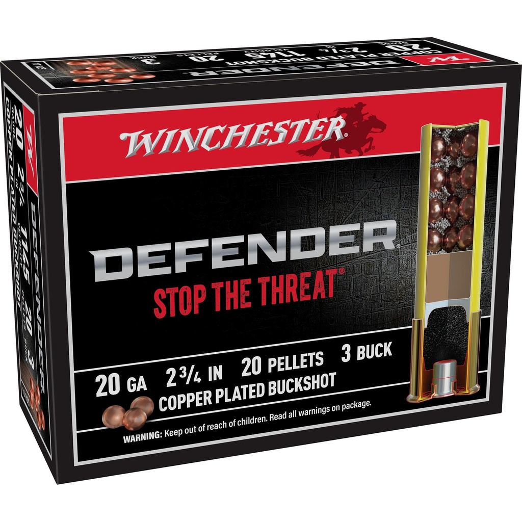 Winchester Ammunition Defender 20 Gauge 2.75 #3 Buck Buckshot 10 Round Box 