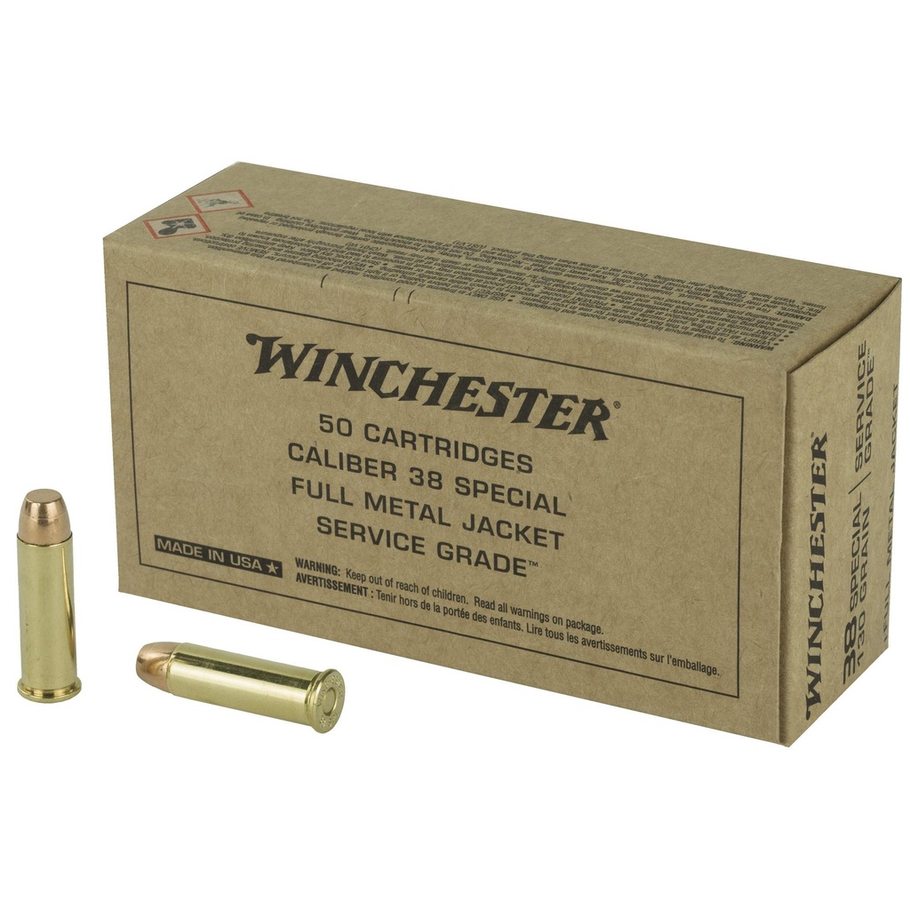 Winchester Ammunition Service Grade 38 Special 130 Grain Full Metal Jacket 50 Round Box 