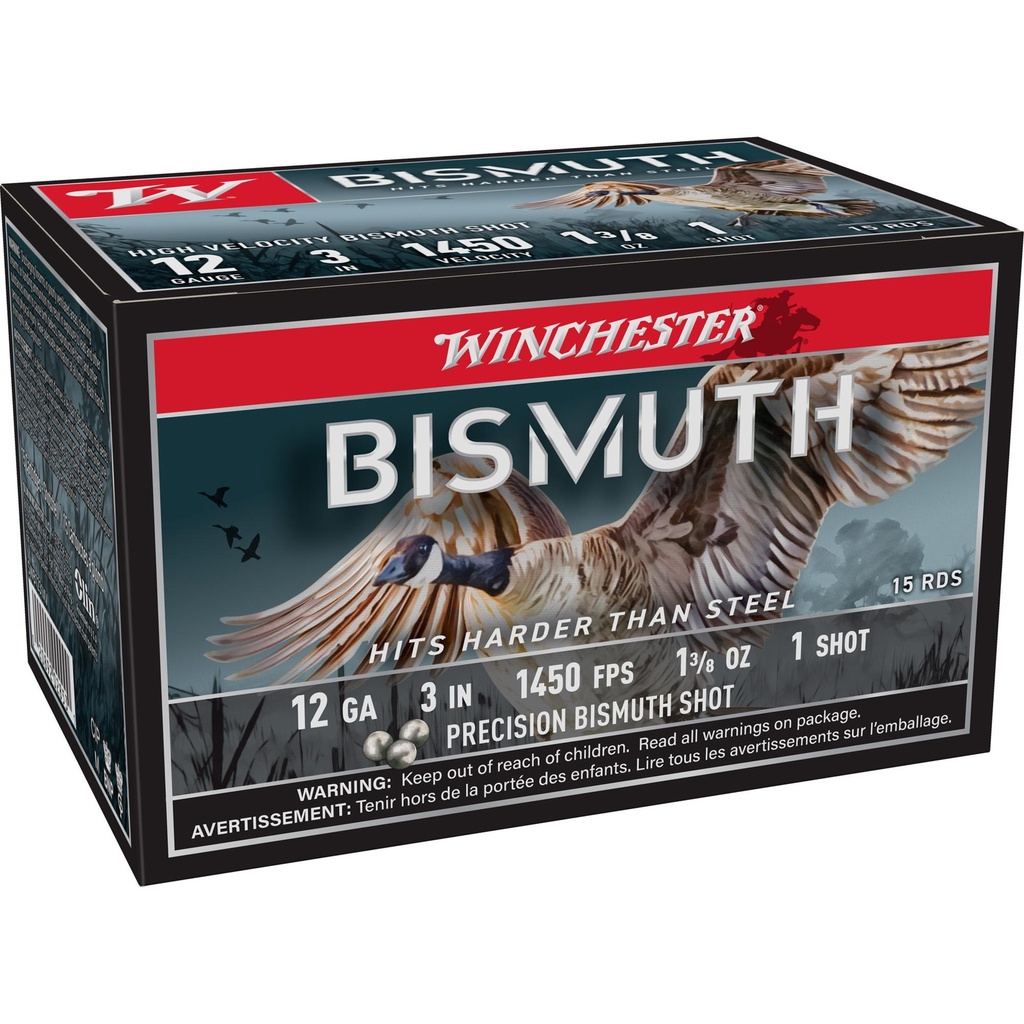 Winchester Ammunition Bismuth 12 Gauge 3" #1 1-3/8oz Shotshell 15 Round Box 