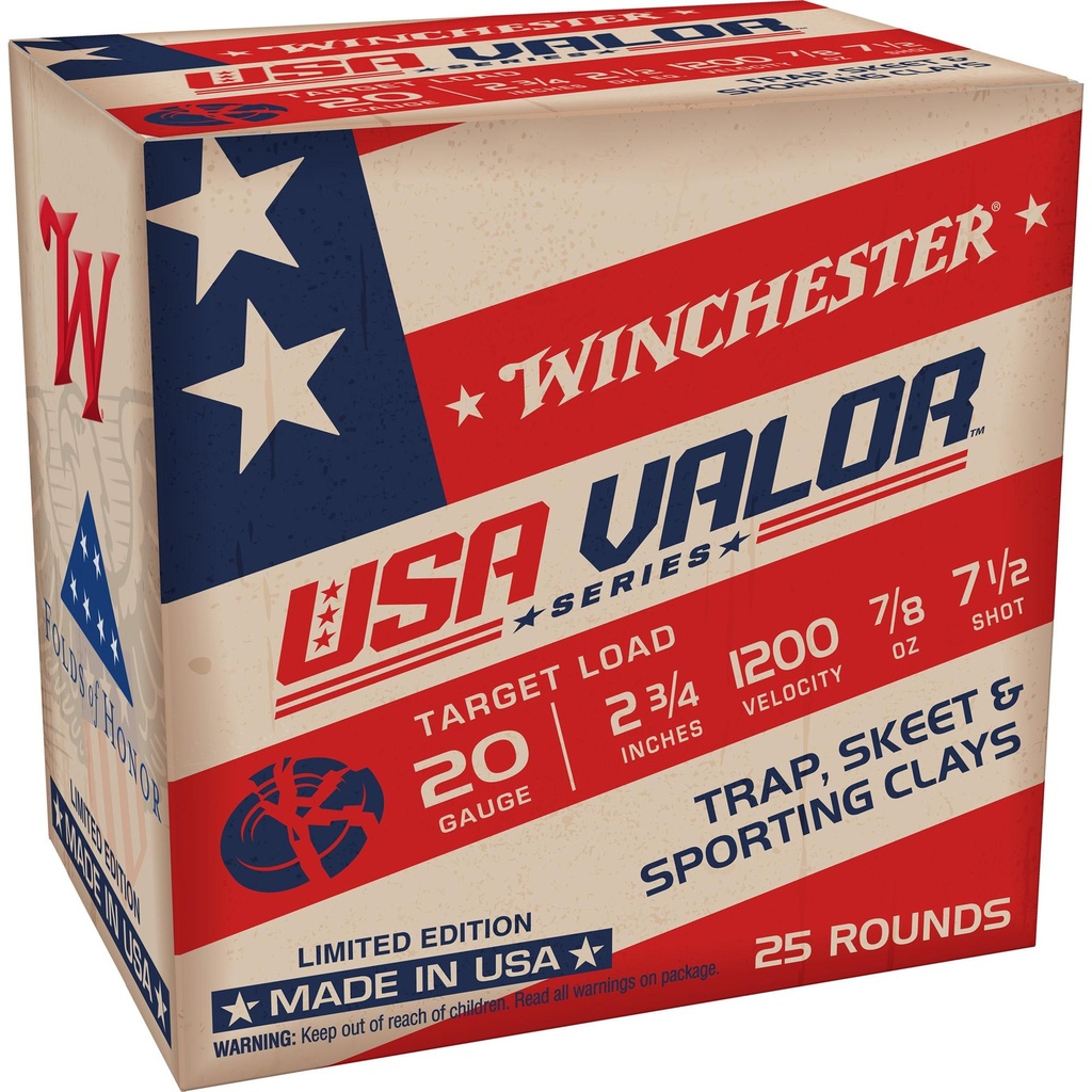 Winchester Ammunition USA VALOR 20 Gauge 2.75" #7.5 Shot 25 Round Box 