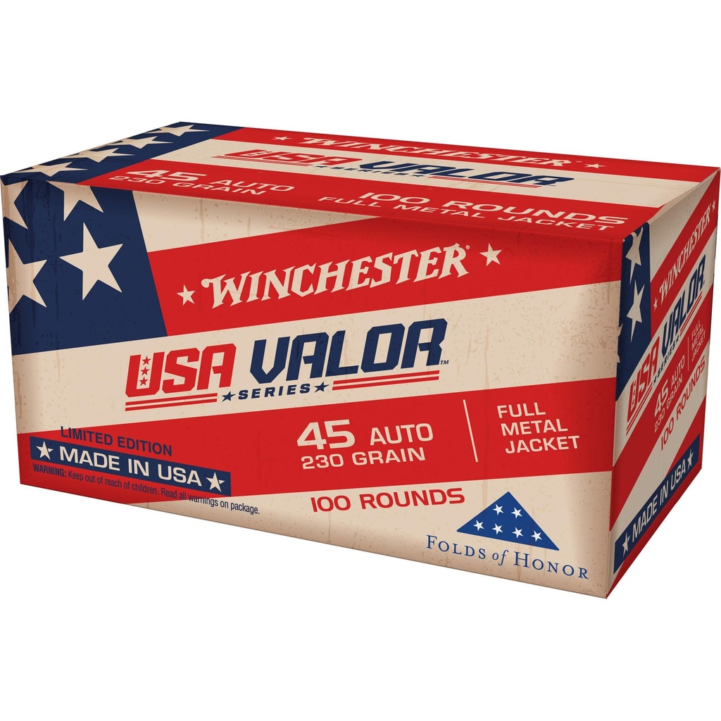 Winchester Ammunition USA WHITE BOX 45 ACP 230 Grain Full Metal Jacket 100 Round Box 