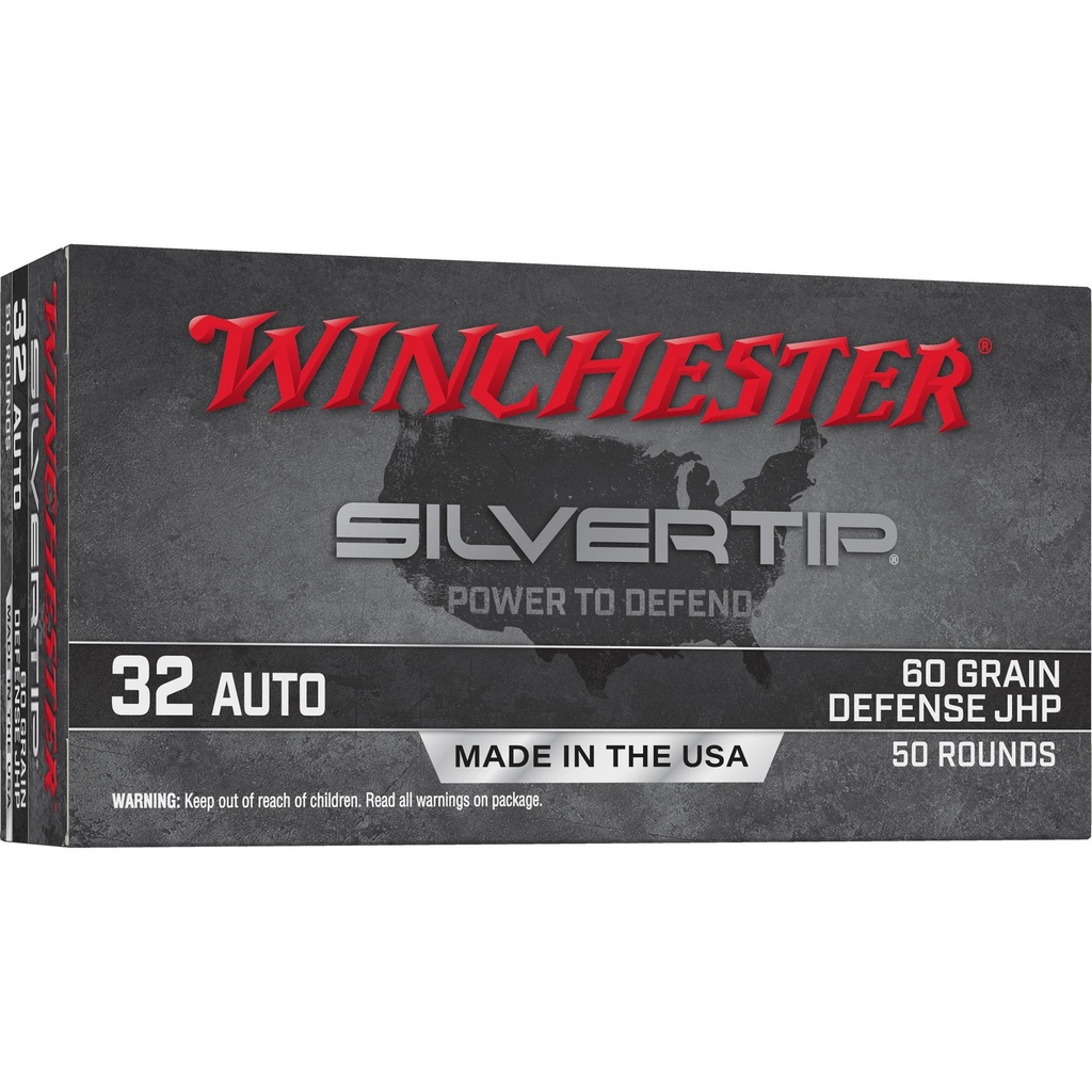 Winchester Ammunition SILVERTIP 32 Auto 60 Grain Jacketed Hollow Point 50 Round Box 