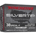 Winchester Ammunition SILVERTIP 38 Special +P 125 Grain Jacketed Hollow Point 20 Round Box 