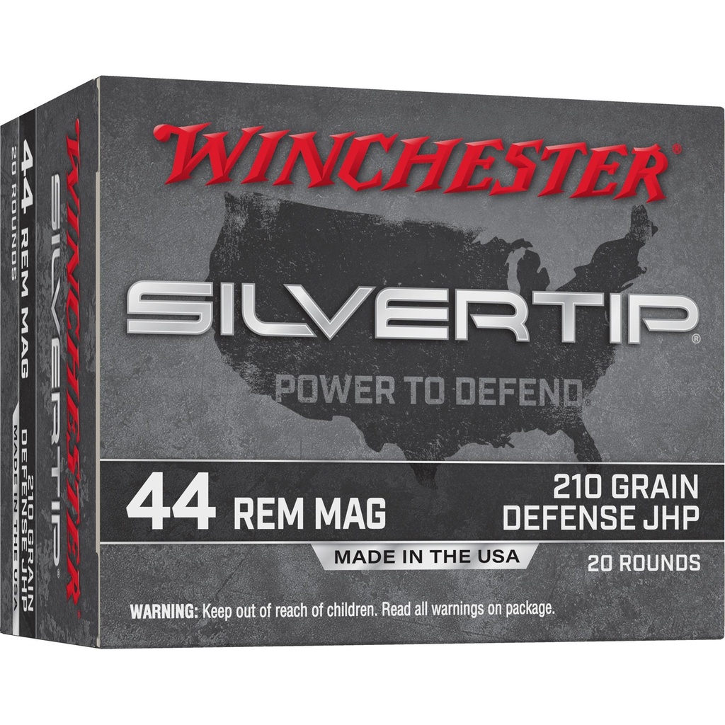 Winchester Ammunition SILVERTIP 44 Magnum 210 Grain Jacketed Hollow Point 20 Round Box 