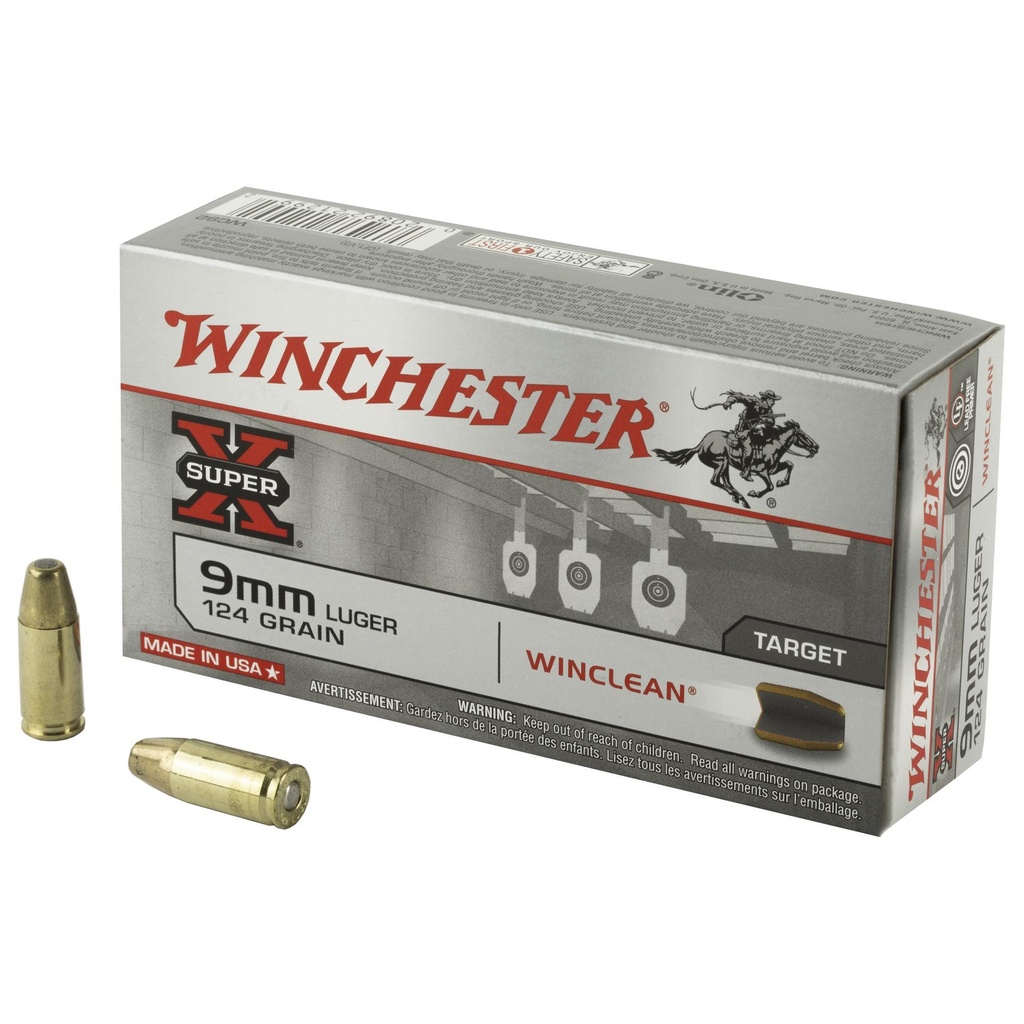 Winchester Ammunition Super X Winclean 9MM 124 Grain Brass Enclosed Base Clean 50 Round Box 
