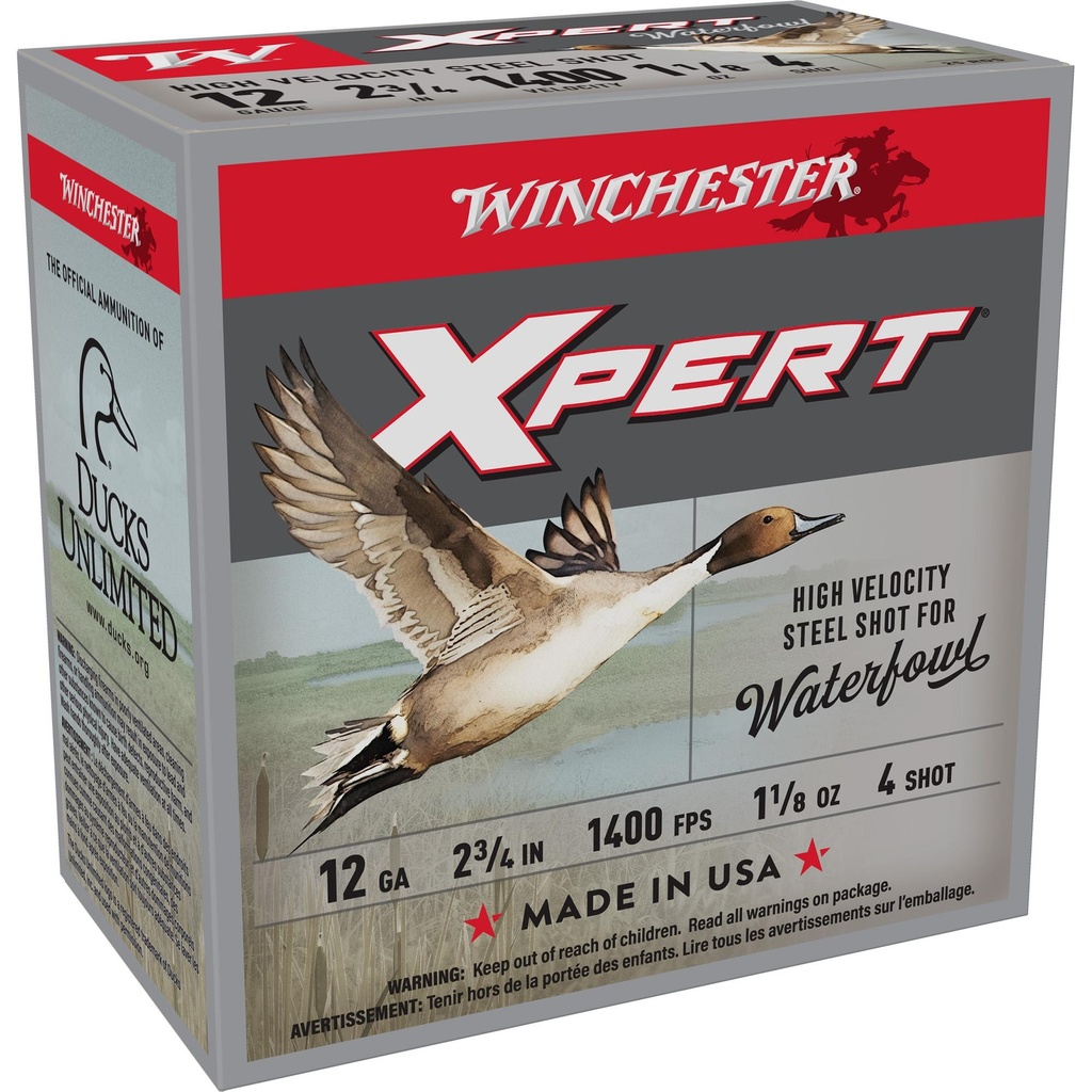 Winchester Ammunition XPERT STEEL HIGH VELOCITY 12 Gauge 2.75" #4 1 1/8 oz Steel Shot 25 Round Box 