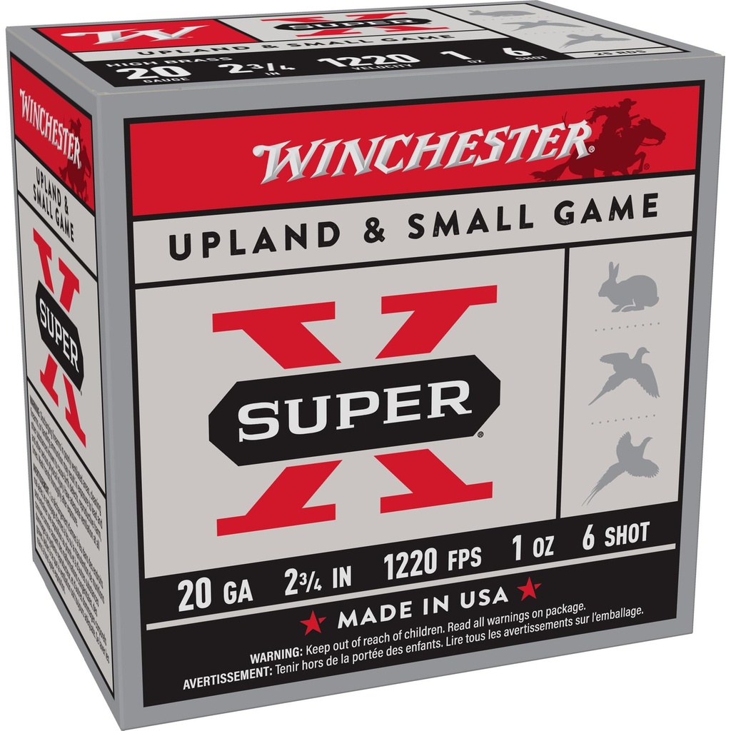 Winchester Ammunition Super-X 20 Gauge 2.75" Chamber #6 2 3/4 Dram 1 oz. Shotshell 25 Round Box 