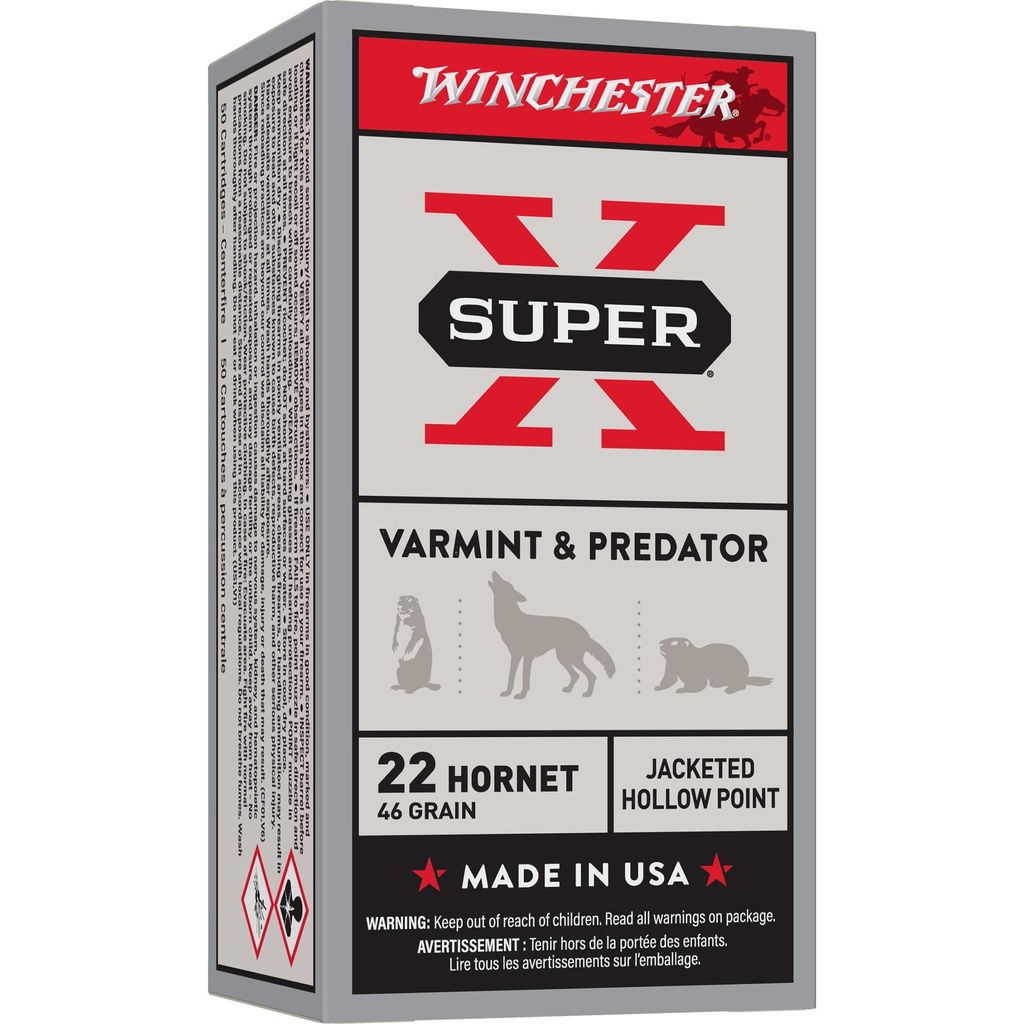 Winchester Ammunition Super-X 22 Hornet 46 Grain Hollow Point 50 Round Box 