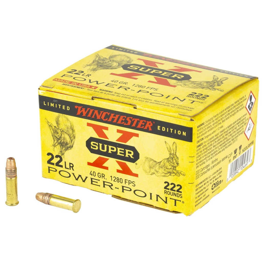 Winchester Ammunition Super-X Power-Point 22 LR 40 Grain Power PointHollow Point 222 Round Box 