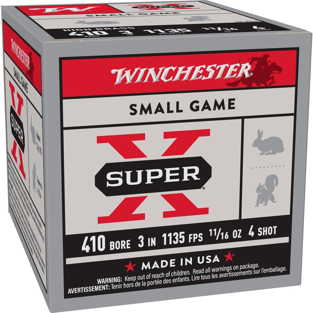 Winchester Ammunition Super-X Upland 410 Gauge 3" #4 11/16 oz. 25 Round Box 