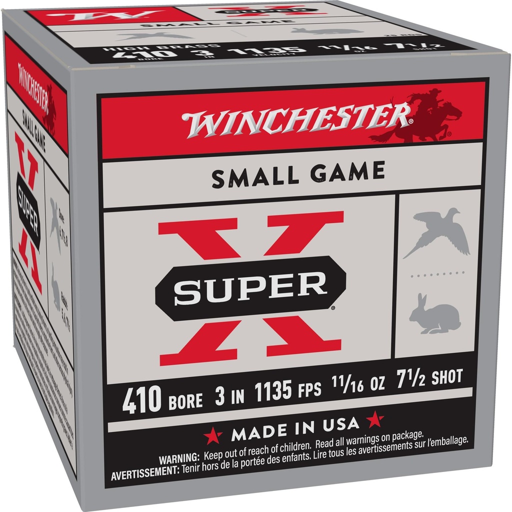 Winchester Ammunition Super-X Upland 410 Gauge 3" #7.5 11/16 oz. 25 Round Box 