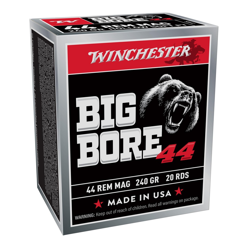 Winchester Ammunition Big Bore 44 Magnum 240 Grain Jacketed Soft Point Bullet 20 Round Box 