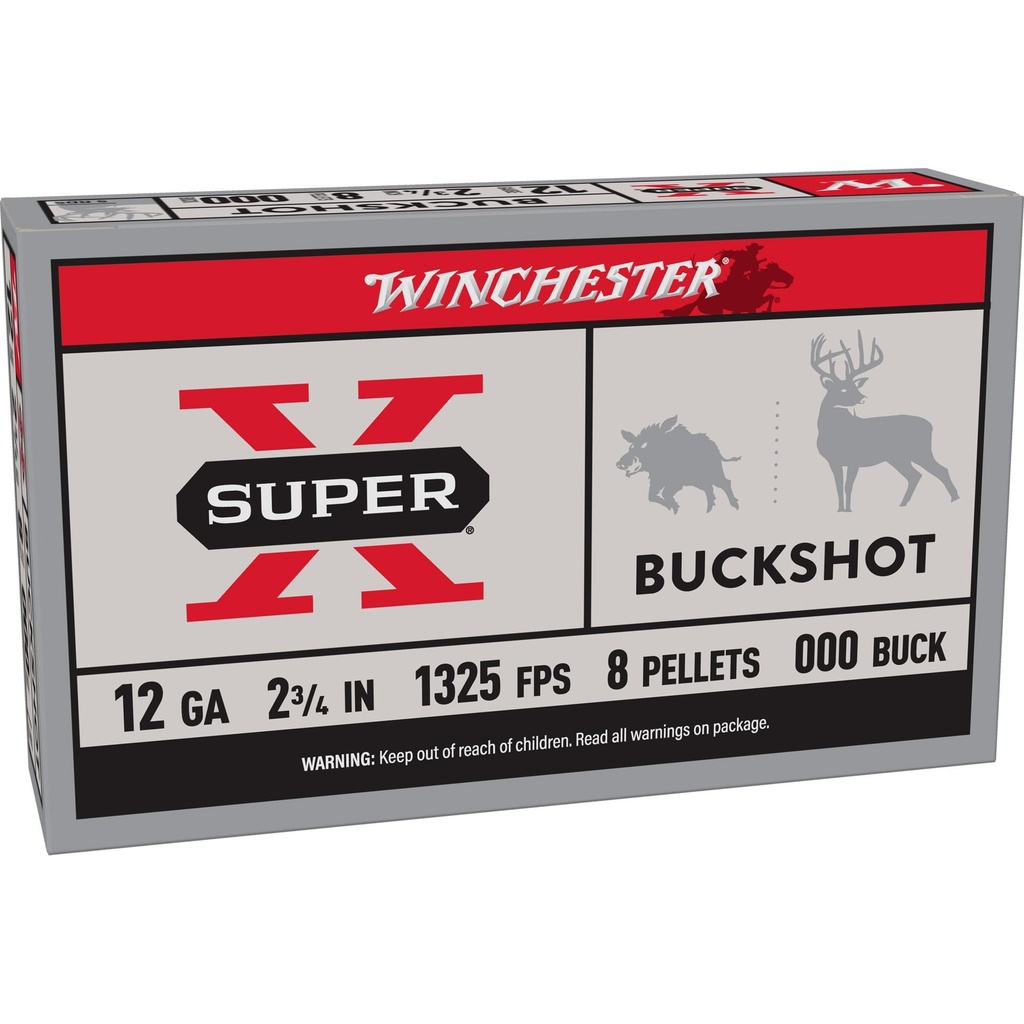 Winchester Ammunition Super-X 12 Gauge 2.75" 00 Buck Buckshot 9 Pellets 5 Round Box 