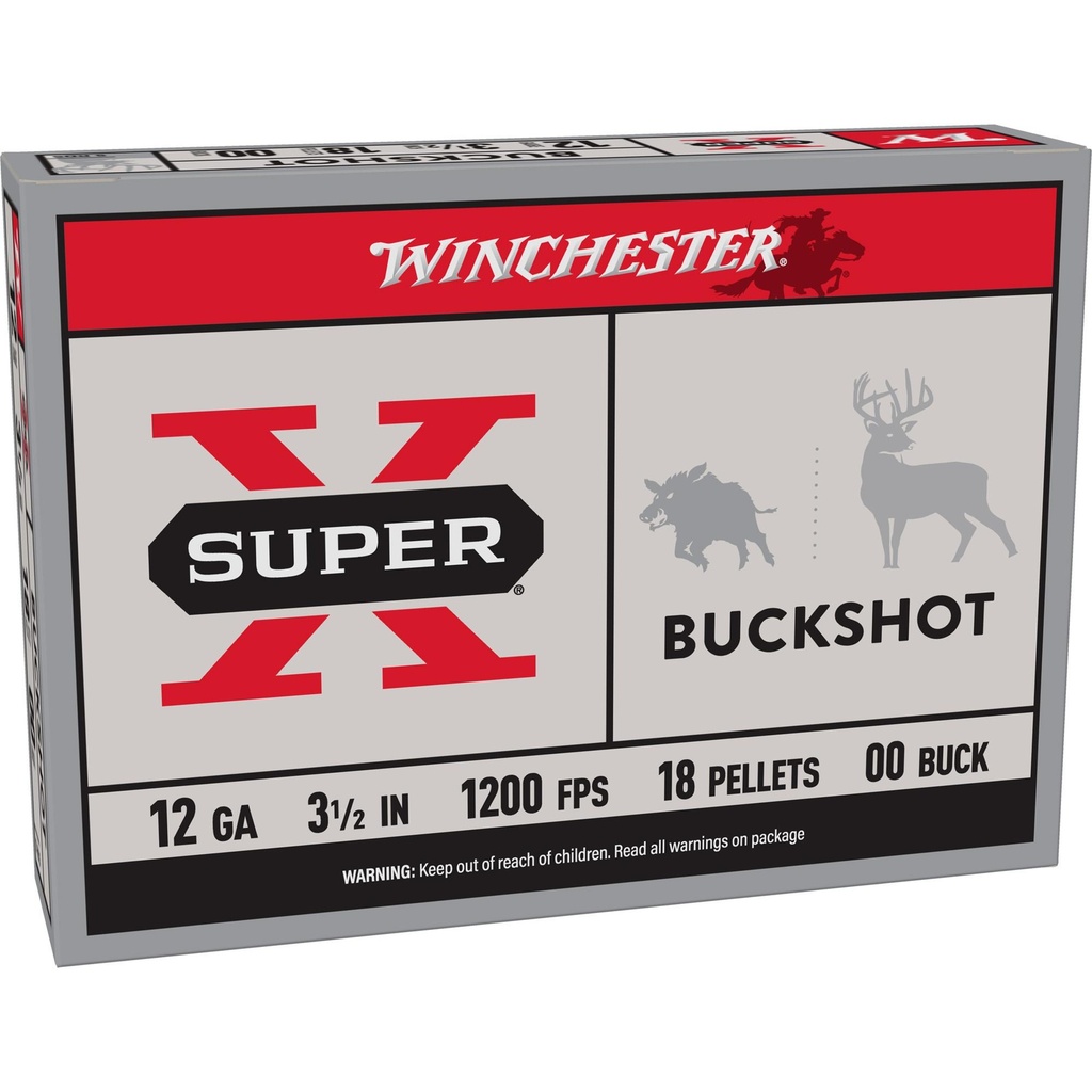 Winchester Ammunition Super-X 12 Gauge 3.5" 00 Buck Buckshot 18 Pellets 5 Round Box 