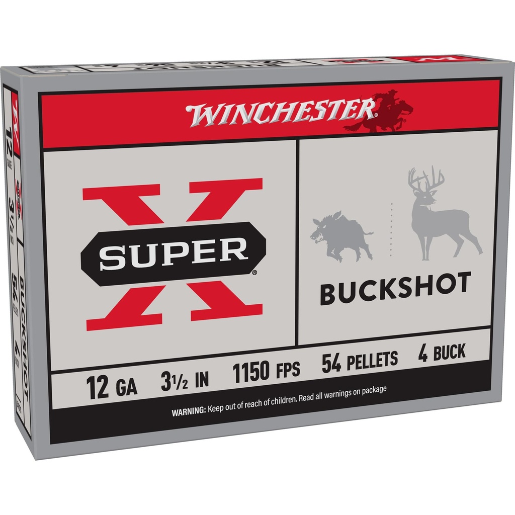 Winchester Ammunition SUPER X 12 Gauge 3.5" 4 Buck Buckshot 5 Round Box 