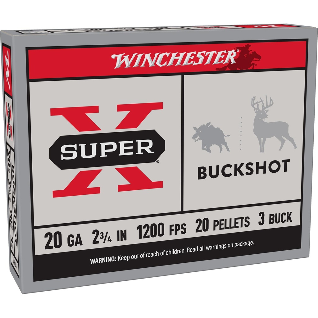 Winchester Ammunition Super-X 20 Gauge 2.75" 3 Buck Buckshot 20 Pellets 5 Round Box 