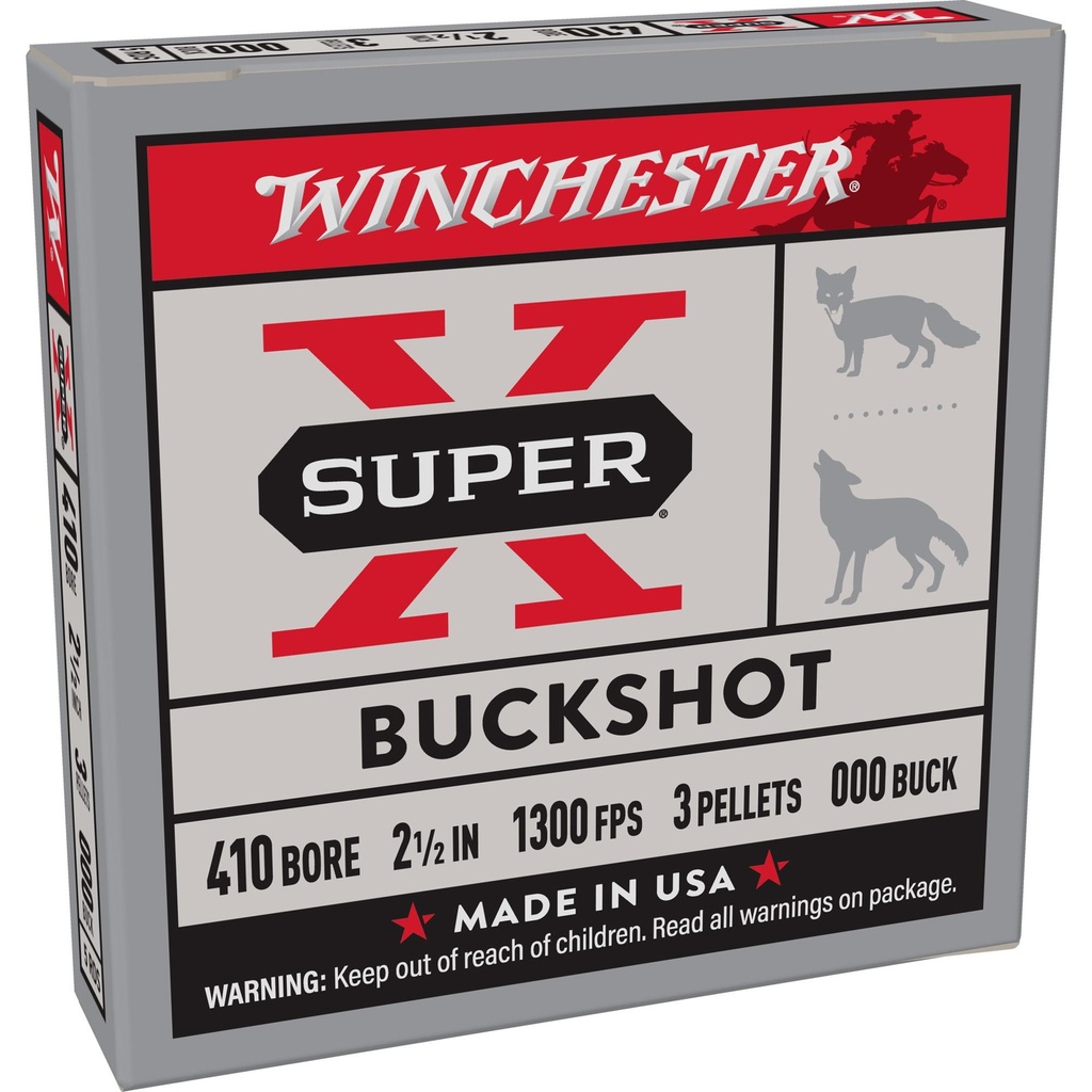 Winchester Ammunition Super-X 410 Gauge 2.5" 000 Buckshot 3 Pellets 5 Round Box 