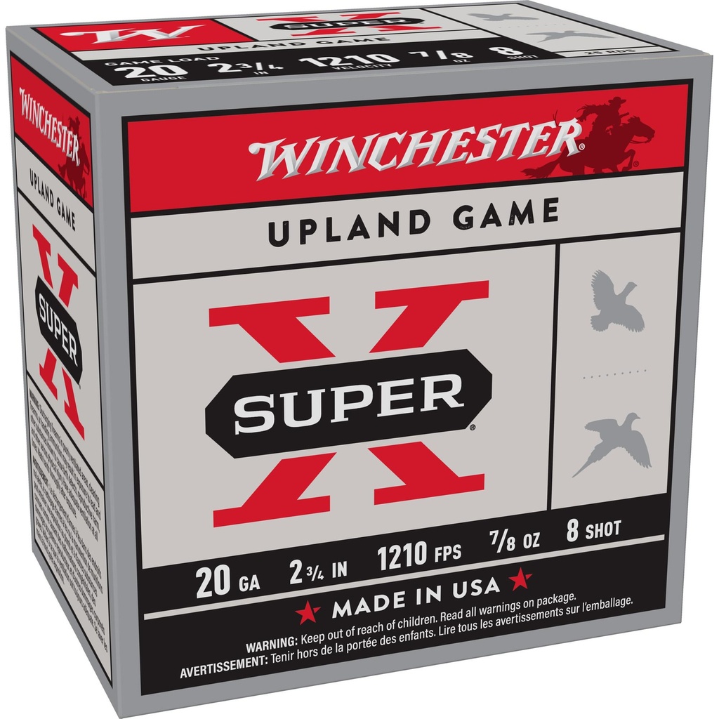 Winchester Ammunition Super-X 20 Gauge 2.75" Game Load #8 0.875oz Shotshell 25 Round Box 