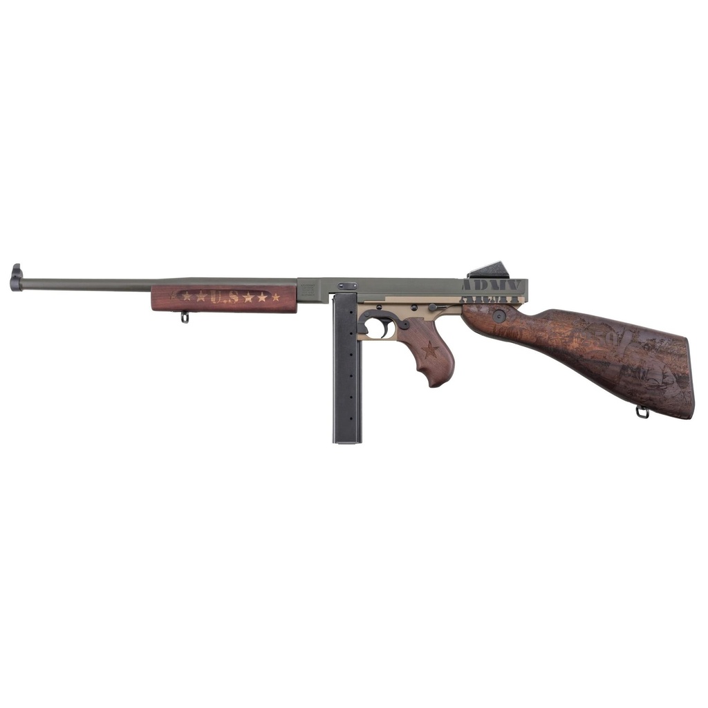 Auto Ordnance TM1 .45 ACP 16.5" Olive Drab Green Coyote Tan Custom Engraved Walnut Stock 30 Round