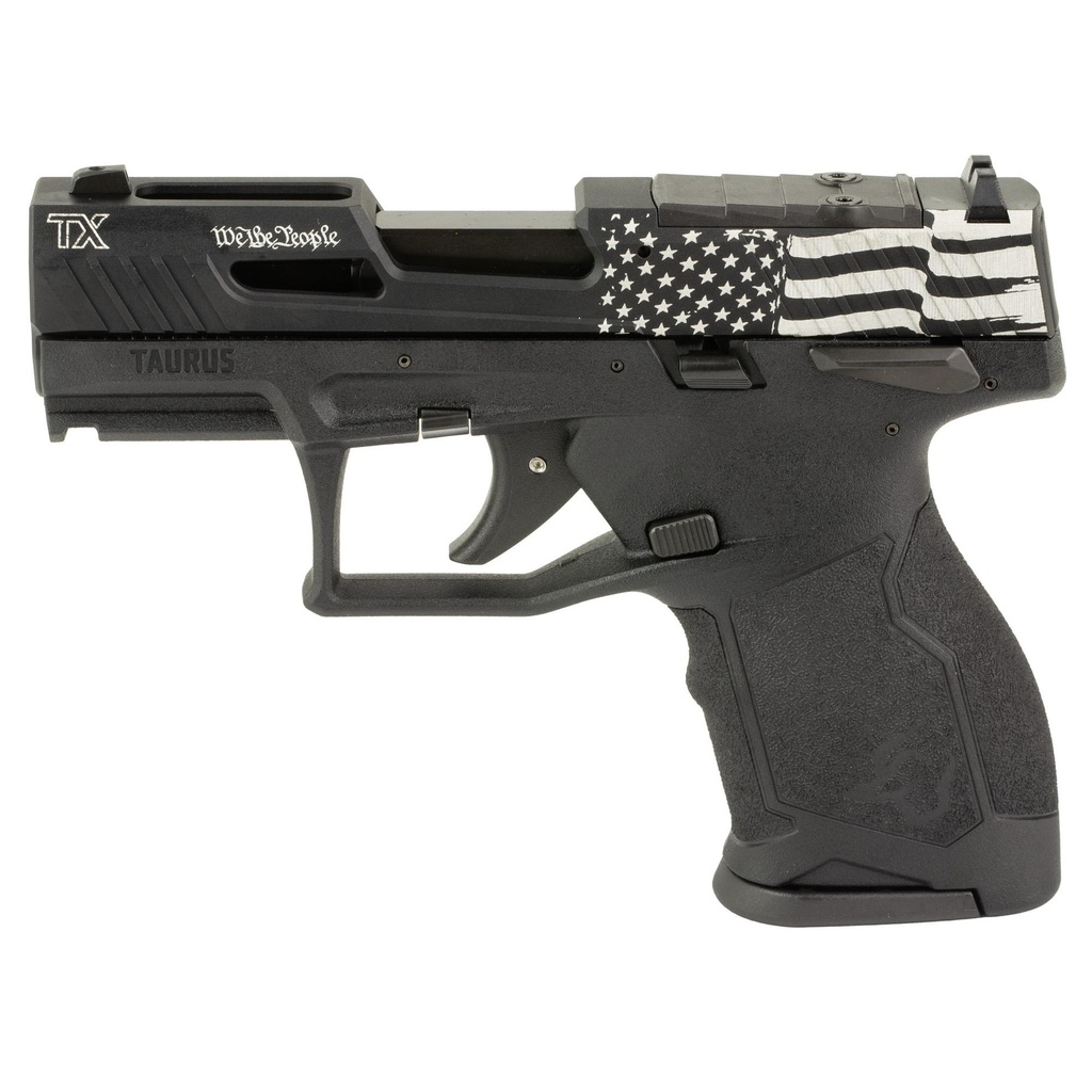 Taurus TX22 Compact .22 LR 3.6" Threaded Barrel Black Frame Laser Engraved Flag Slide 13 Round