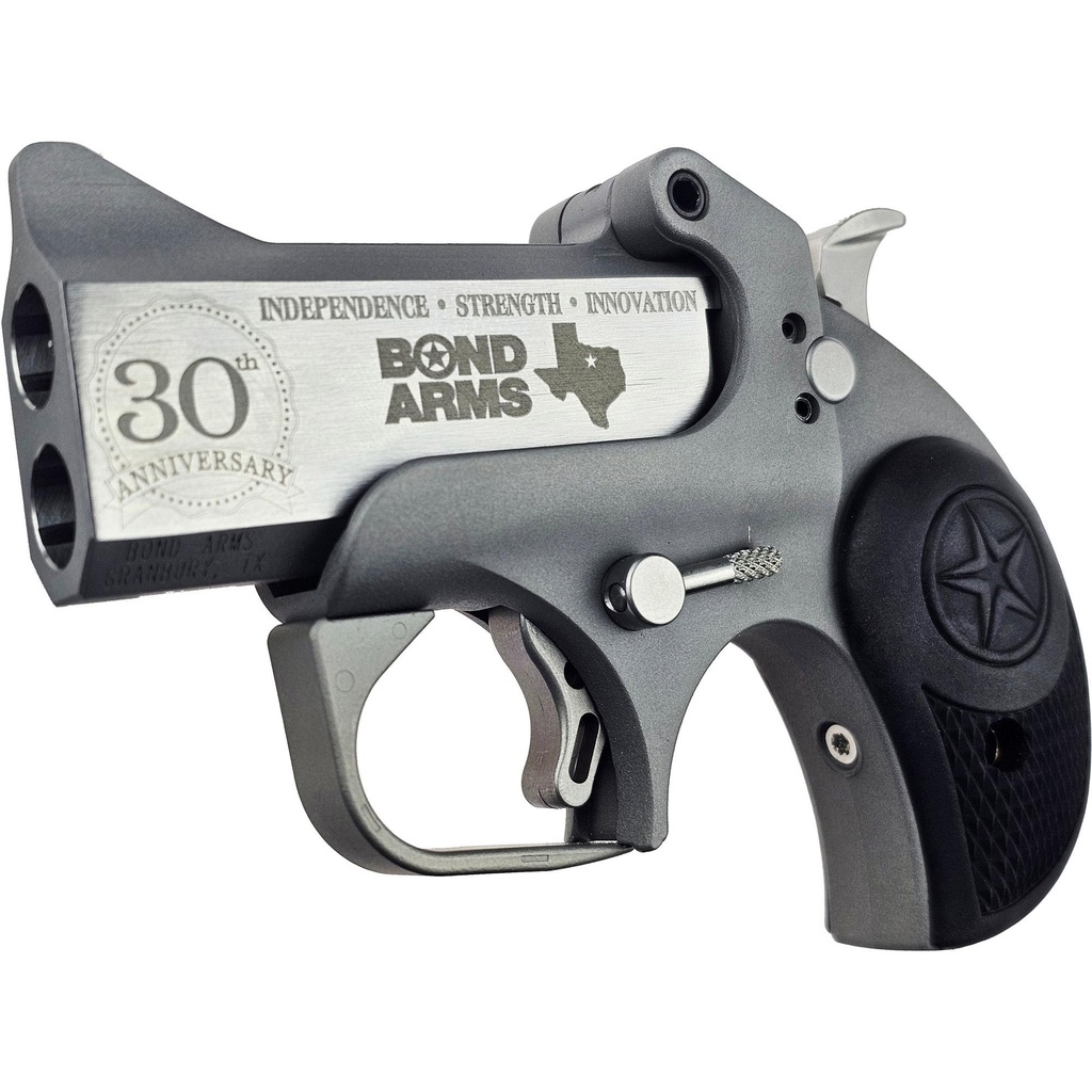 Bond Arms 30th 45 Colt/410 Bore 3" Stainless Steel Engraved Derringer Black Rubber Grips 2 Round