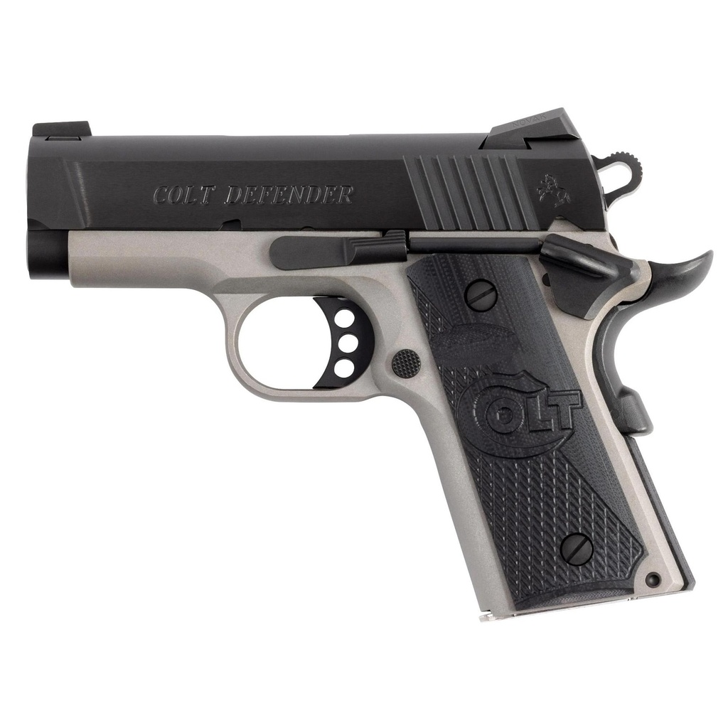 Colt Defender .45 ACP 3" Silver Frame Black Slide G10 Grips 7 Round