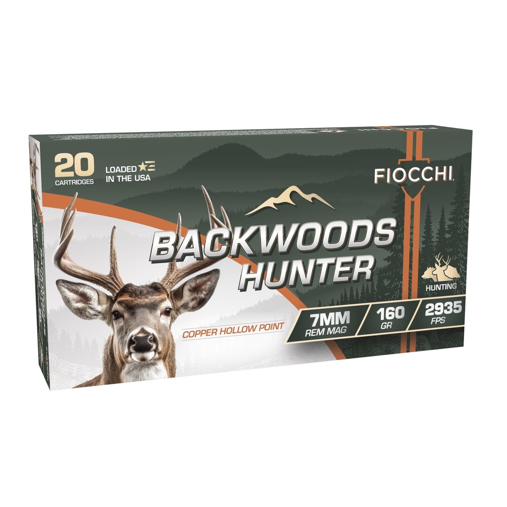 Fiocchi Ammunition Backwoods Hunter 7MM Remington Magnum 160 Grain Copper Hollow Point 20 Round Box