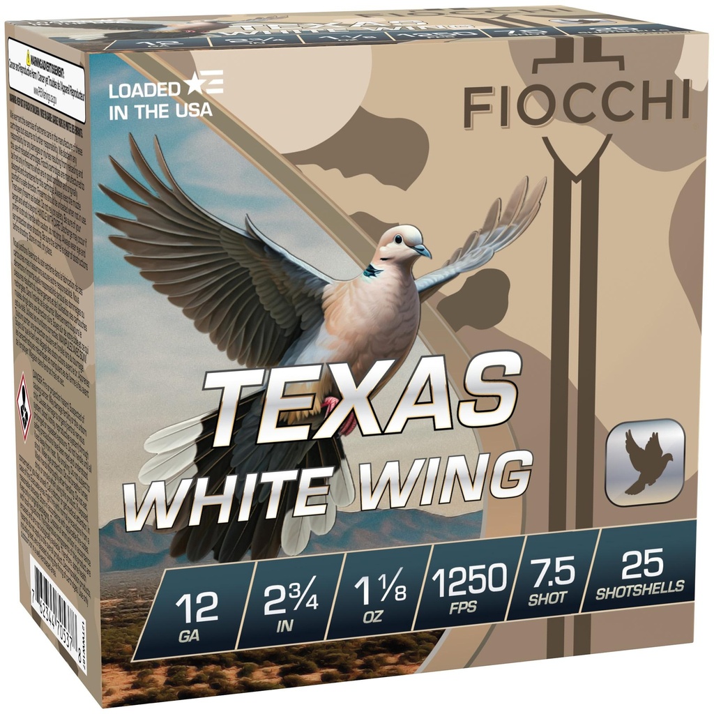 Fiocchi Ammunition Texas White Wing 12GA 2.75" #7.5 Shot 100 Round Box