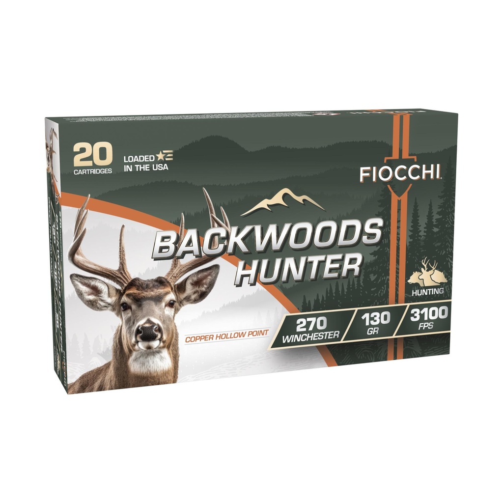 Fiocchi Ammunition Backwoods Hunter .270 Winchester 130 Grain Copper Hollow Point 20 Round Box