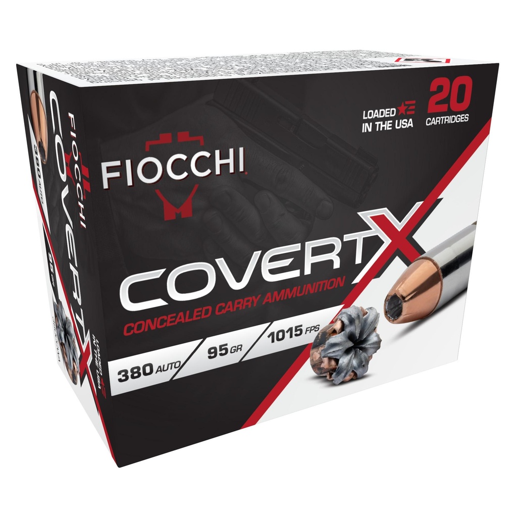 Fiocchi Ammunition COVERT X 380 ACP 95 Grain Jacketed Hollow Point 20 Round Box