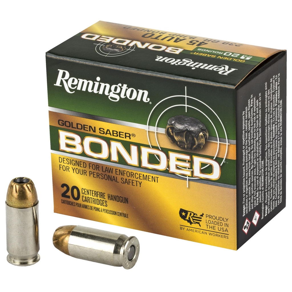 Remington Golden Saber .45 ACP 230 Grain Brass Jacketed Hollow Point Bonded 20 Round Box