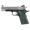 Ruger SR1911 .45 ACP 4.25" Black Frame Engraved Stainless Slide Green/Black G10 Grips 7 Round