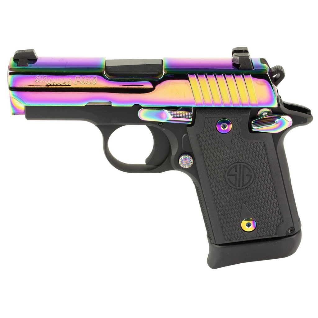 Sig Sauer P938 9MM 3" Rainbow Slide Black Frame 7 Round