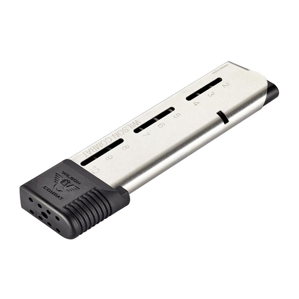Wilson Combat Magazine .45 ACP 10 Round Elite Tactical Silver Steel Black Polymer Base Pad