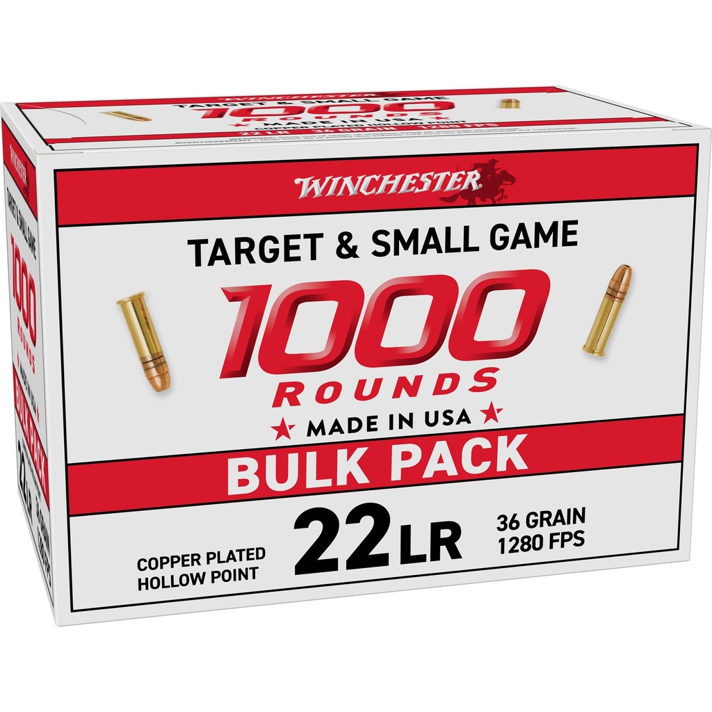 Winchester Ammunition USA White Box .22 LR 36 Grain Hollow Point 1000 Round Box