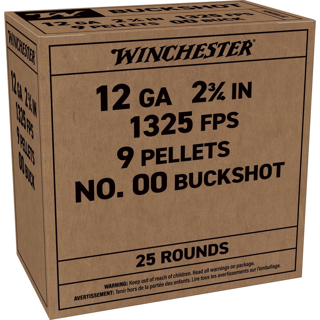 Winchester Ammunition Service Grade 12GA 2.75" 00 Buck 9 Pellets 25 Round Box