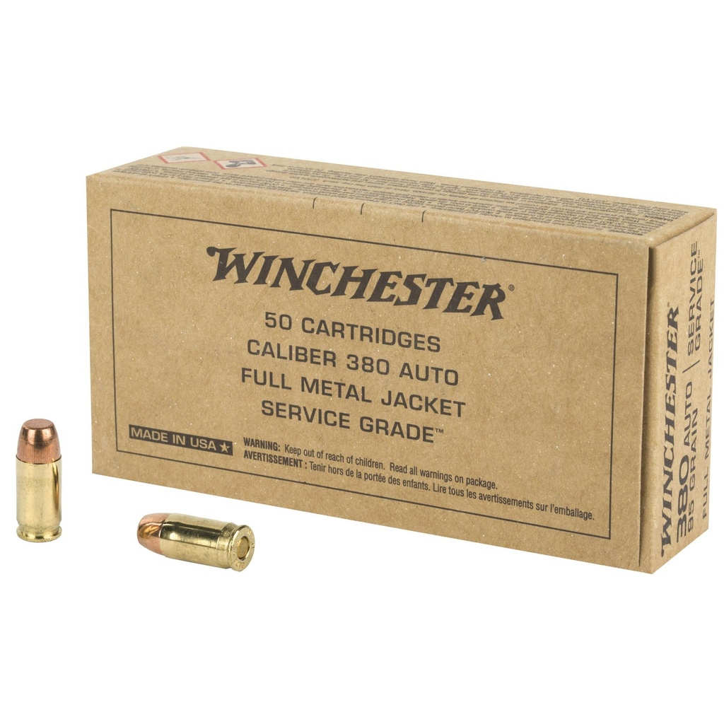 Winchester Ammunition Service Grade .380 ACP 95 Grain Full Metal Jacket 50 Round Box
