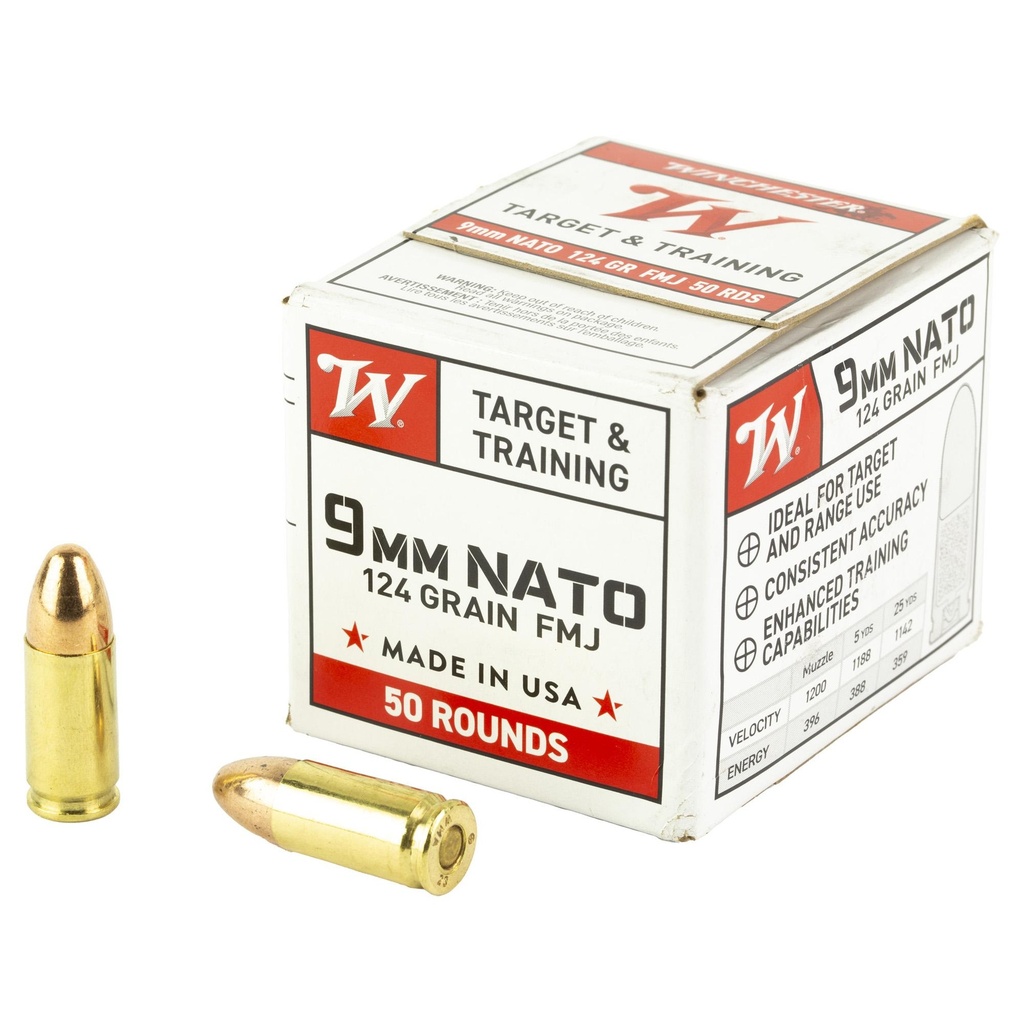 Winchester Ammunition USA White Box 9MM 124 Grain Full Metal Jacket 50 Rounds