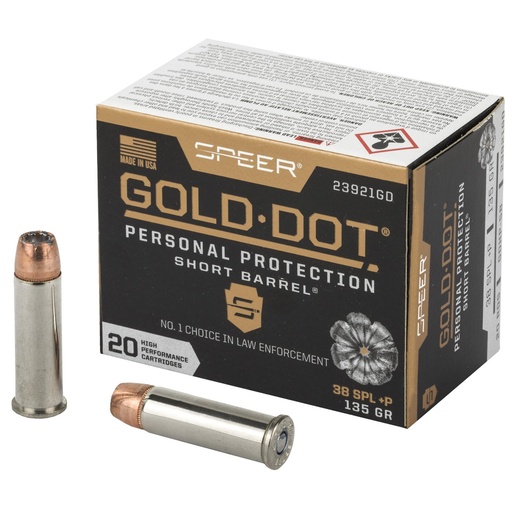 [23921GD] Speer Ammunition Speer Gold Dot Personal Protection 38 Special 135 Grain Hollow Point +P 20 Round Box 