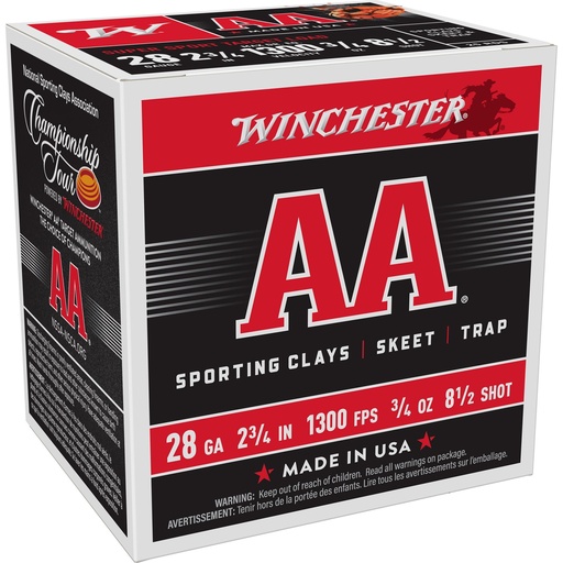 [AASC288] Winchester Ammunition AA Super Sport 28 Gauge 2.75 #8 Shot 3/4 oz Shotshell 25 Round Box 
