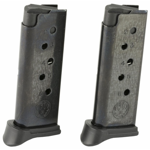 [90643] Ruger Magazine 380ACP 6Rds Fits Ruger LCP with Finger Rest 2 Pack Steel Blued Finish 
