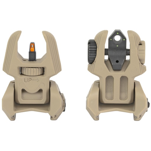 [403440] Meprolight FRBS Flip Backup Sights 4 Dot Rear Orange Hyper Bright Front Fits Picatinny Rail FDE 