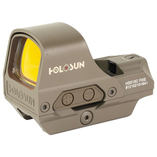 [HS510C-FDE] Holosun Technologies HS510C Reflex Sight Multiple Reticle 65 MOA Circle 2 MOA Red Dot Solar with Internal Battery FDE
