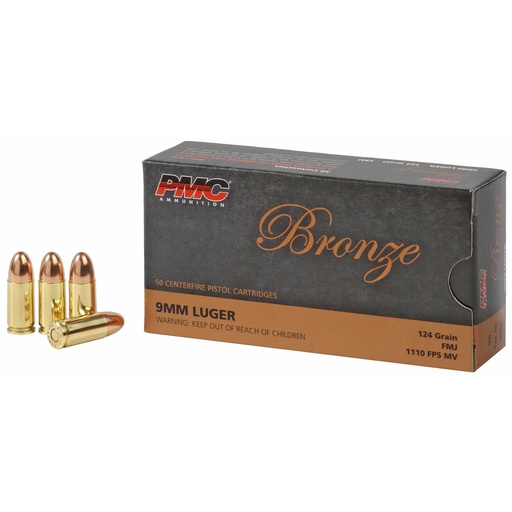 [9G] PMC Ammunition Bronze 9MM 124 Grain Full Metal Jacket 50 Round Box 