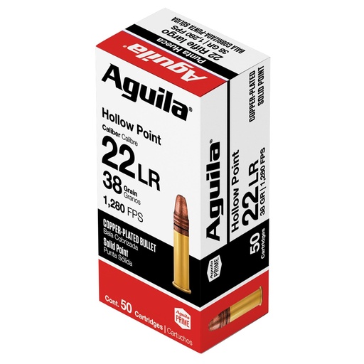 [1B220335] Aguila Ammunition Rimfire 22LR 38Gr Hollow Point 50 Round Box 