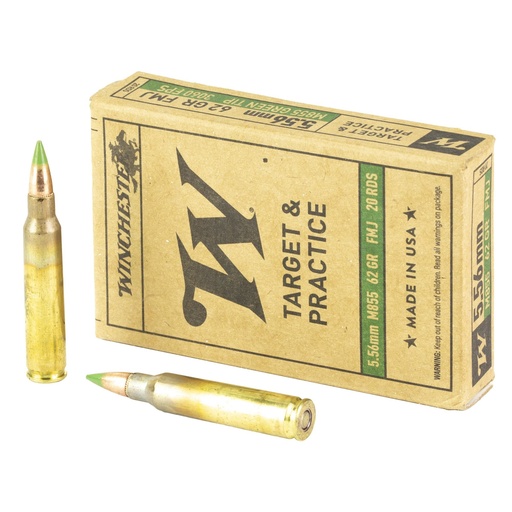 [WM855K] Winchester Ammunition M855 556NATO 62 Grain Full Metal Jacket Green Tip Box of 20 