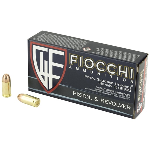 [380AP] Fiocchi Ammunition Centerfire Pistol 380ACP 95 Grain FullMetal Jacket 50 Round Box 