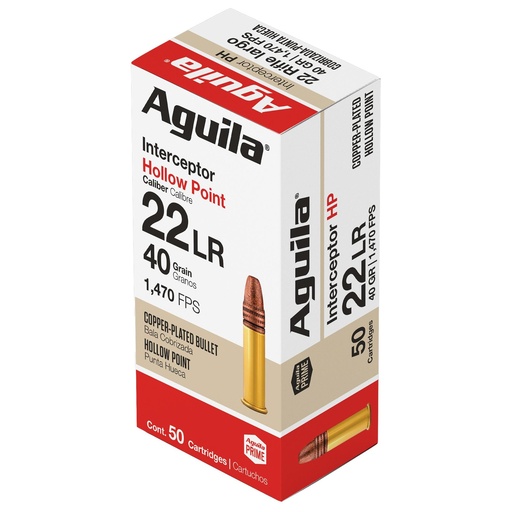 [1B220321] Aguila Ammunition Rimfire Interceptor 22LR 40Gr Hollow Point 50 Round Box 